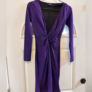 Purple Sequence Long Sleeves Long Midi Dress